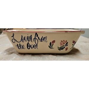 East Texas Pottery Spongeware Loaf Pan Vintage "Lovin From‎ The Oven"